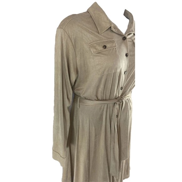 Calvin Klein Women’s 12 Faux Suede Dress Long Sleeve Collared Belt Button Down - Picture 2 of 10